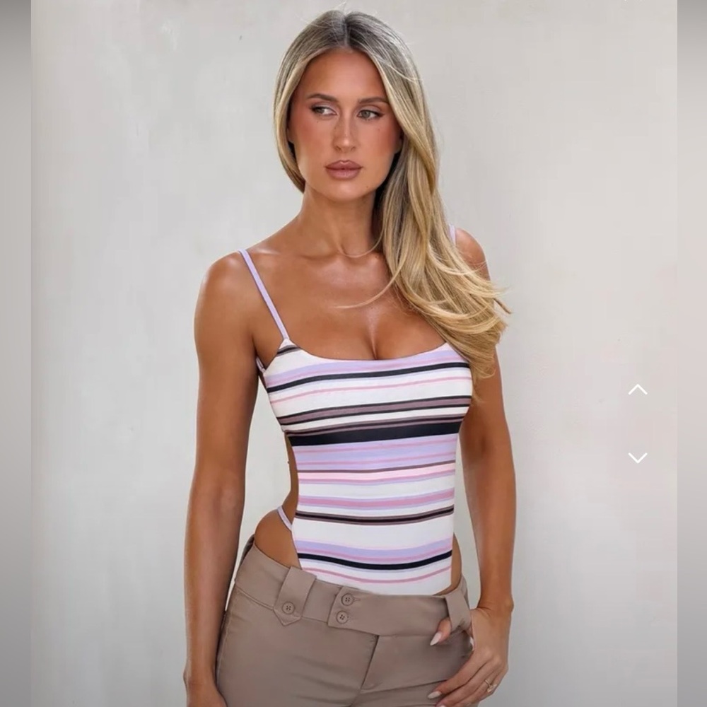 Tiger Mist Minerva Purple Stripe  Bodysuit S NEW